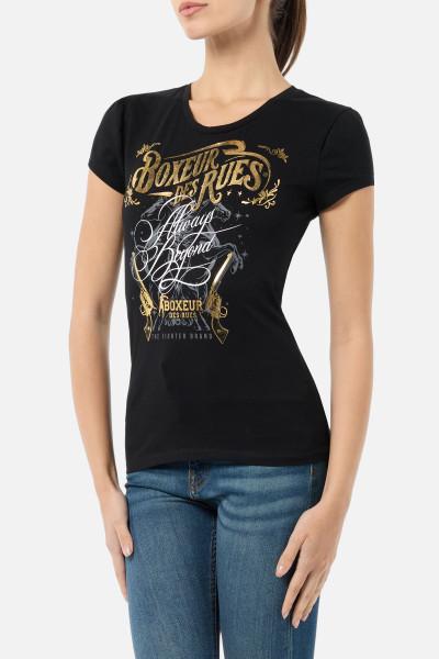 T-Shirt Nera e Oro Con Maniche A Palloncino