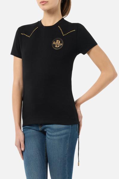 T-Shirt Nera e Oro Con Coulisse Laterale
