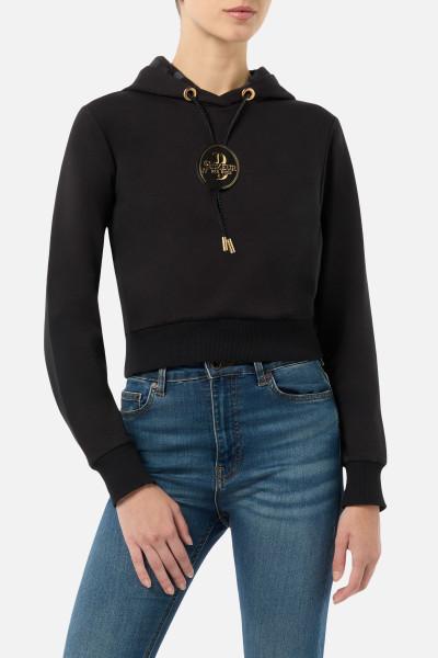 Felpa Nera e Oro Corta Con Cappuccio