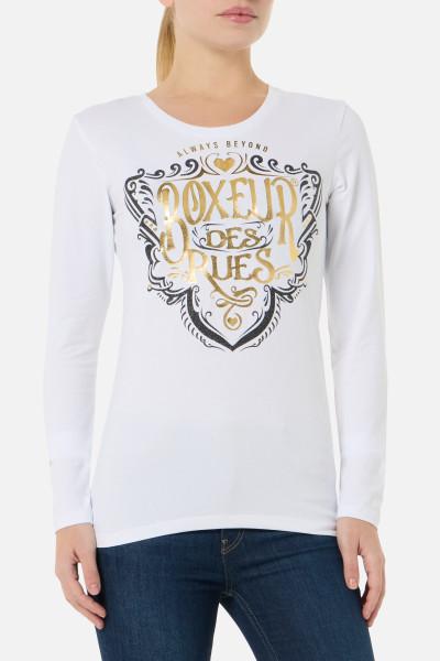 T-Shirt Bianca A Manica Lunga