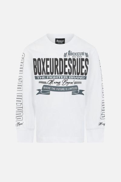 T-Shirt Bianca A Manica Lunga Con Stampe Oro White