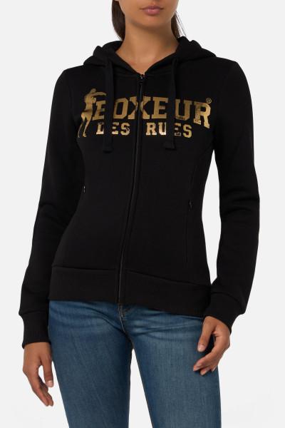 Felpa Logo Nera Con Cappuccio E Zip