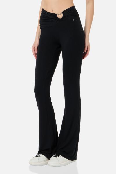 Pantalone A Zampa Con Piercing Black