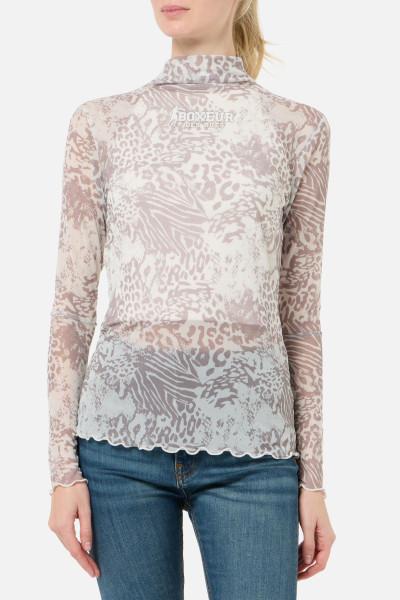 T-Shirt In Tulle Leopardato Sandstone