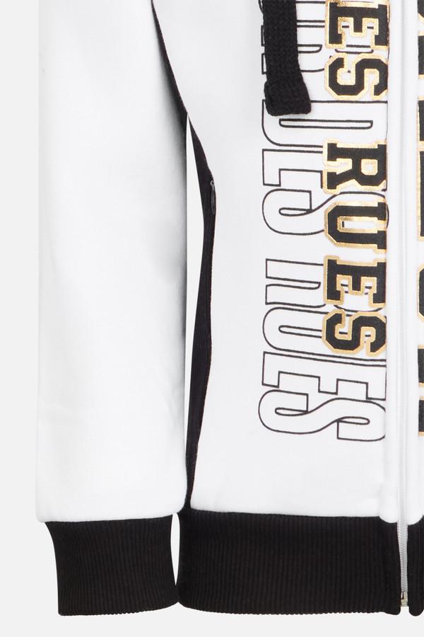 Felpa Bianca Con Zip E Logo Grande Frontale White-Gold