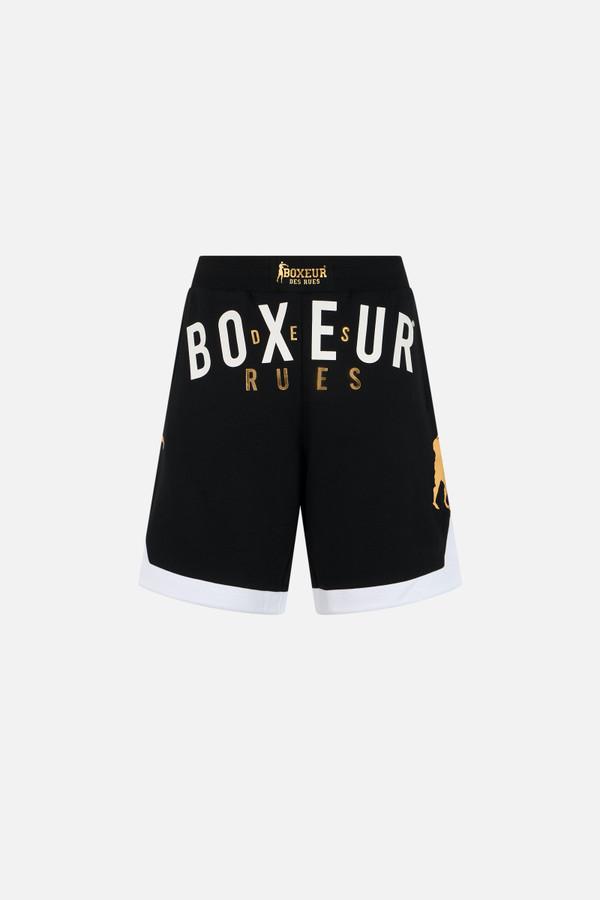 Pantaloni Corti Con Logo Frontale Black-Gold