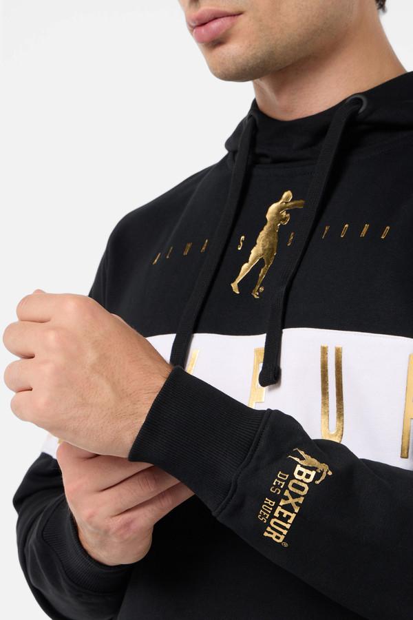 Felpa Con Cappuccio Nera Con Inserto In Contrasto Black-Gold