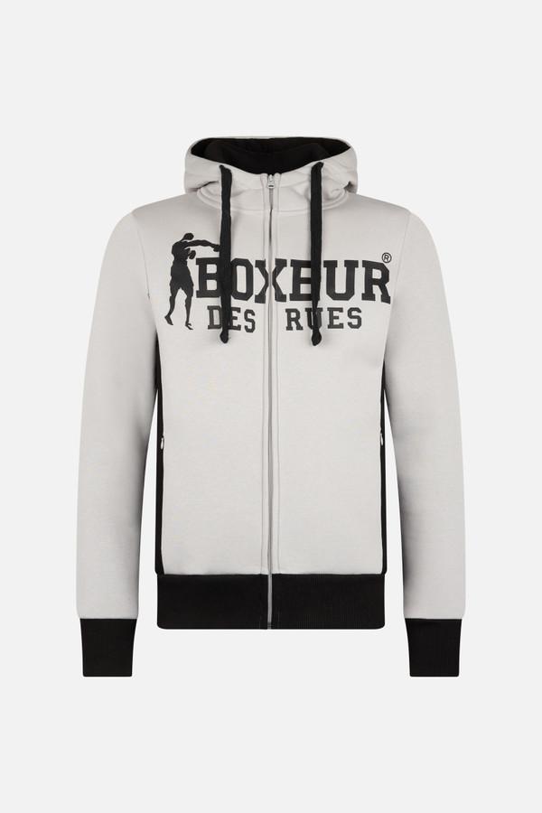 Felpa Logo Grigia E Nera Con Cappuccio E Zip