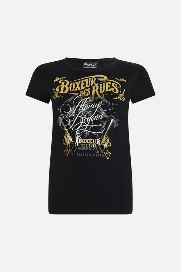 T-Shirt Nera e Oro Con Maniche A Palloncino