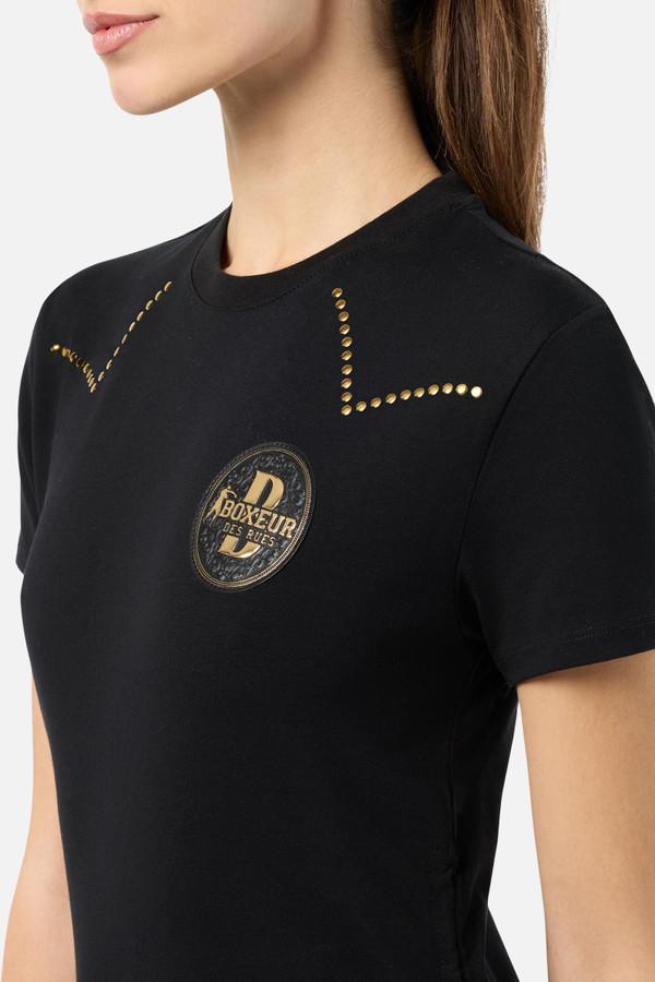 T-Shirt Nera e Oro Con Coulisse Laterale