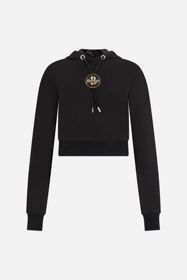 Felpa Nera e Oro Corta Con Cappuccio