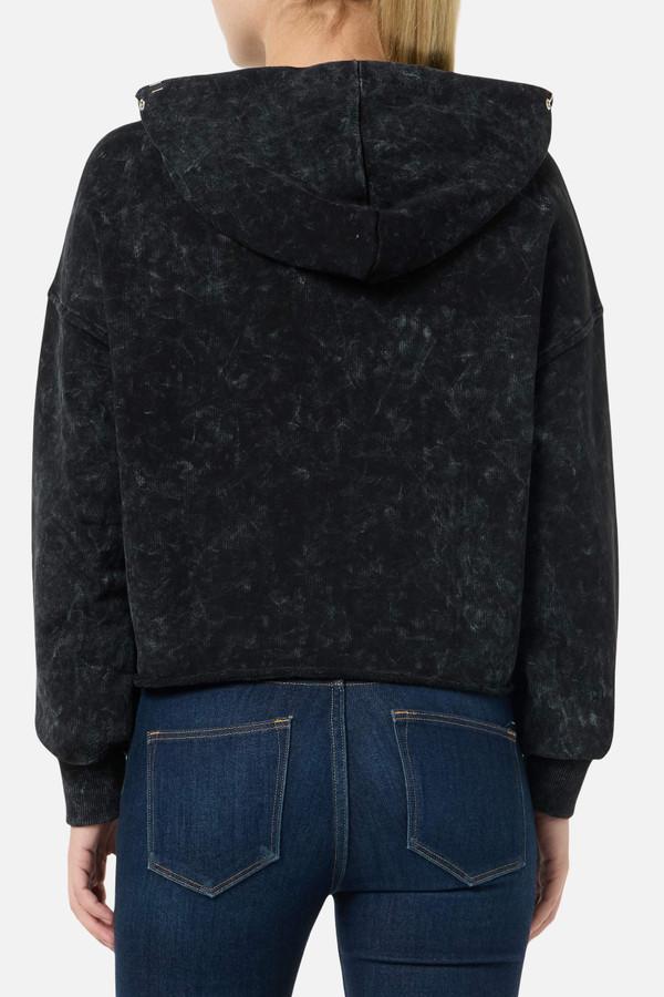 Felpa Corta Acid Wash Con Cappuccio