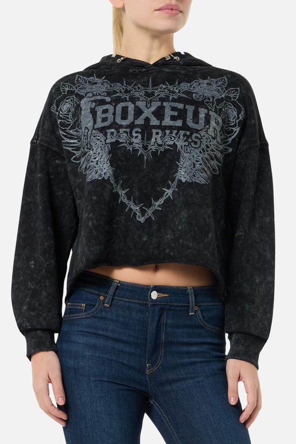 Felpa Corta Acid Wash Con Cappuccio