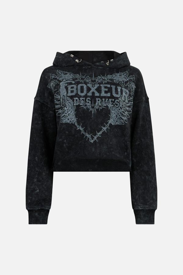 Felpa Corta Acid Wash Con Cappuccio