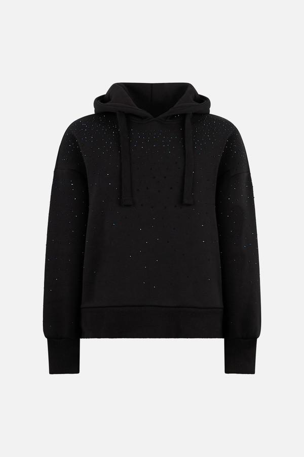 Felpa Nera Con Cappuccio E Strass