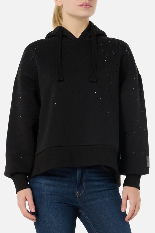 Felpa Nera Con Cappuccio E Strass