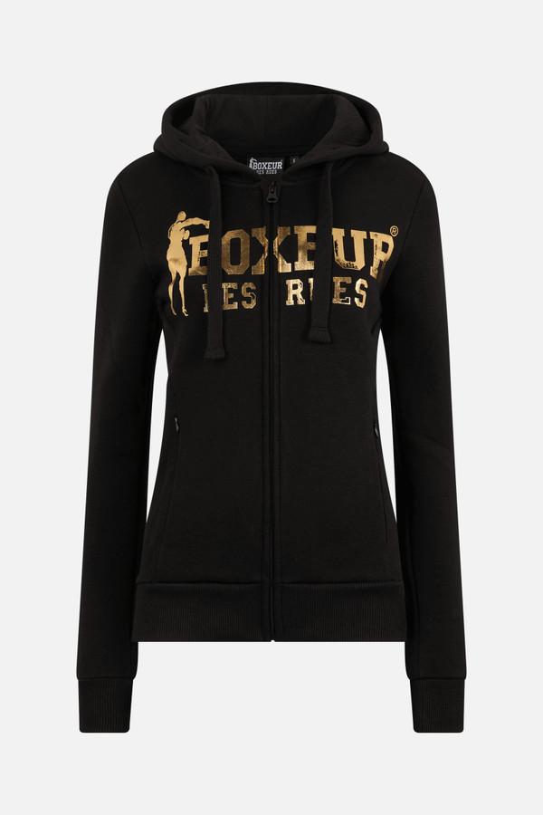 Felpa Logo Nera Con Cappuccio E Zip Black-Gold