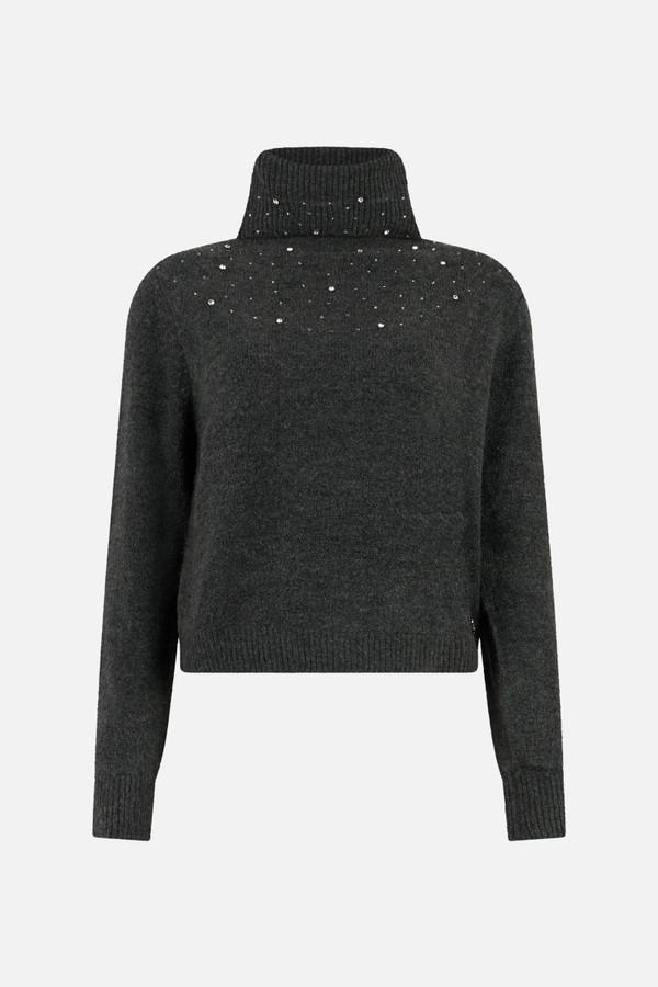 Maglione Anthracite A Collo Alto Con Strass