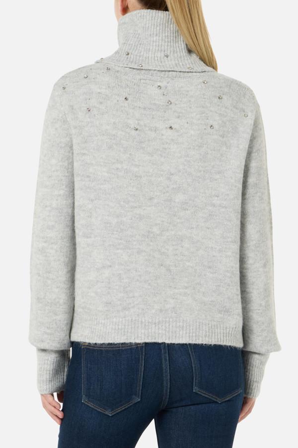 Maglione Grigio A Collo Alto Con Strass