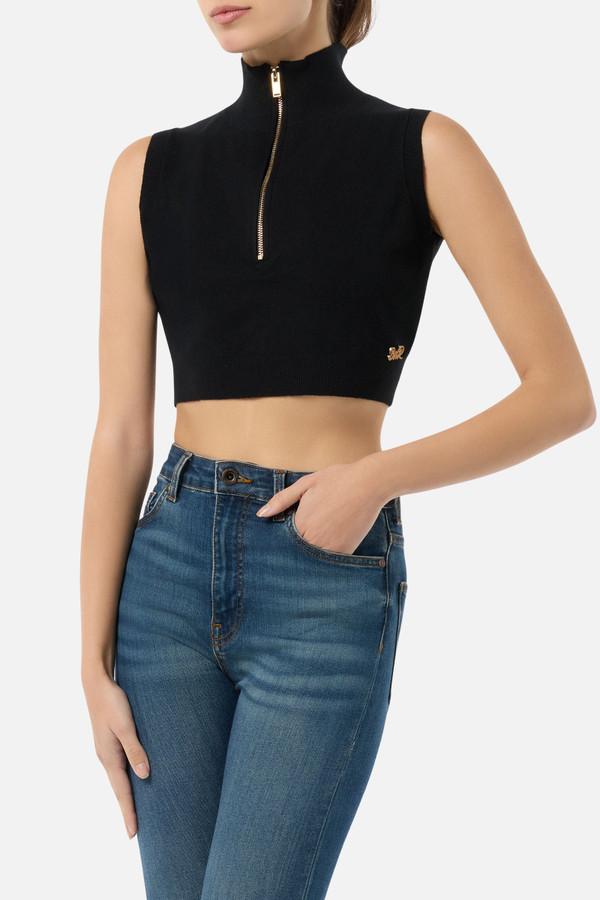 Gilet Nero Corto In Maglia