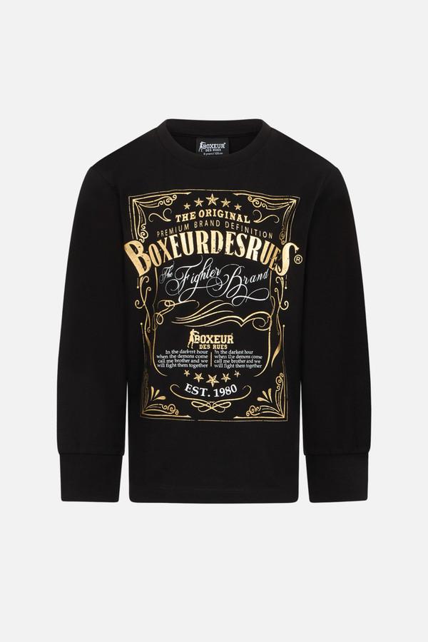 T-Shirt Nera E Oro A Manica Lunga Con Stampe