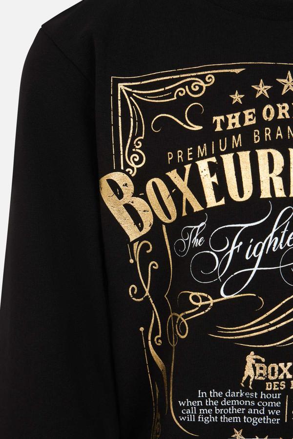 T-Shirt Nera E Oro A Manica Lunga Con Stampe