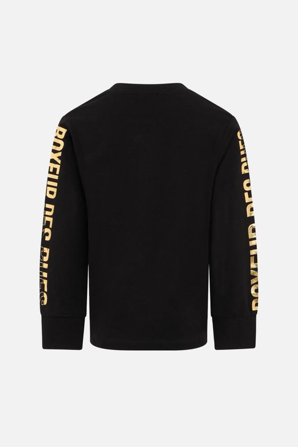 T-Shirt Nera A Manica Lunga Con Stampe Oro Black