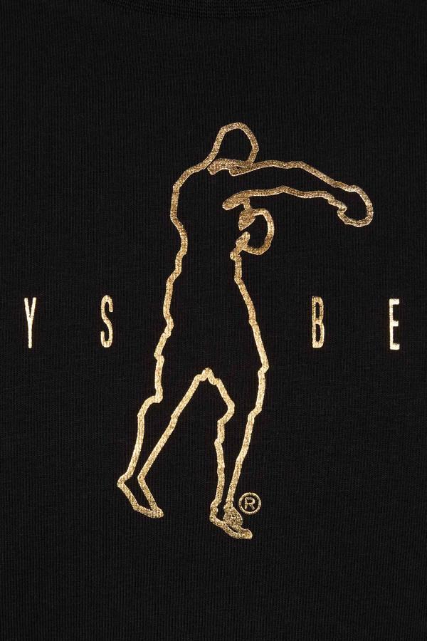 T-Shirt Nera A Manica Lunga Con Stampe Oro Black