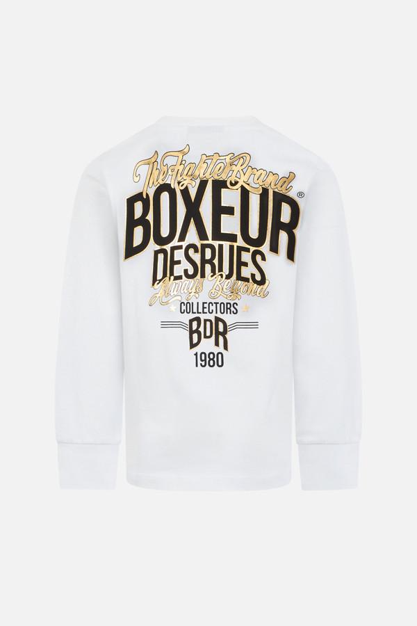 T-Shirt Bianca E Oro A Manica Lunga Con Stampe Oro White