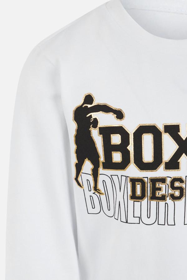 T-Shirt Bianca E Oro A Manica Lunga Con Stampe Oro White