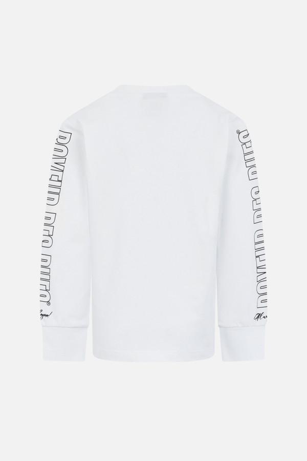 T-Shirt Bianca A Manica Lunga Con Stampe Oro White