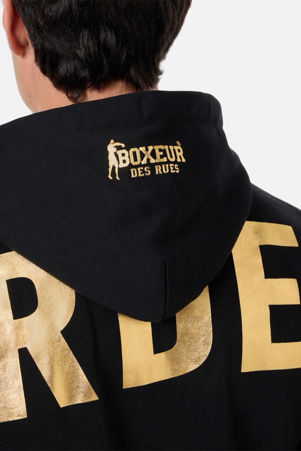 Felpa Nera Full Zip Con Cappuccio - Black-Gold