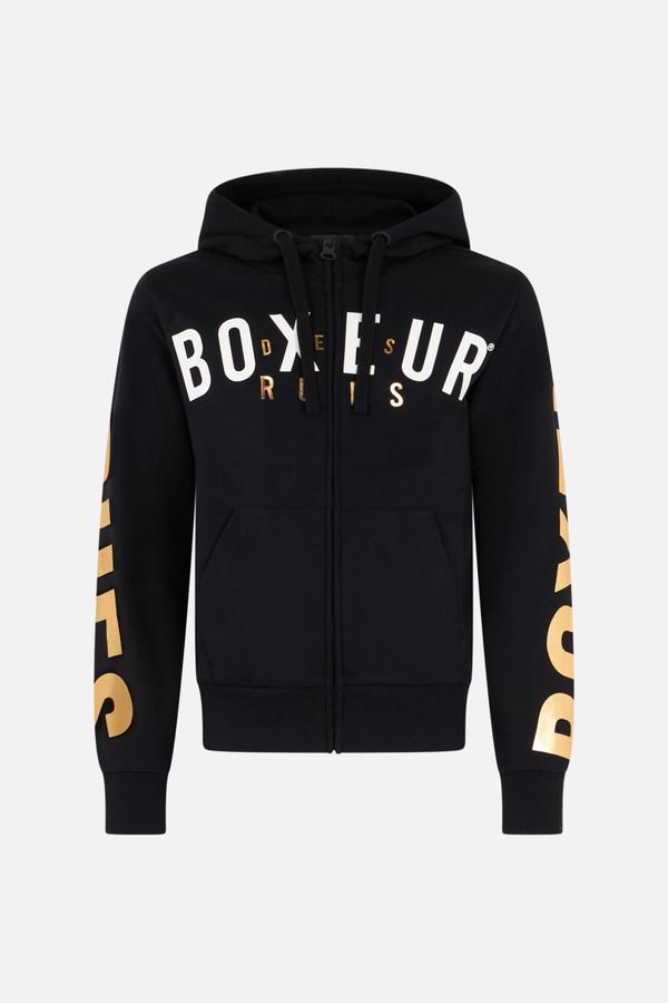 Felpa Nera Full Zip Con Cappuccio - Black-Gold