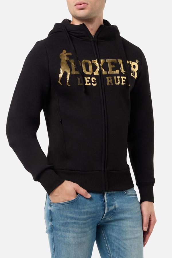 Felpa Logo Nera E Oro Con Cappuccio E Zip - Black-Gold