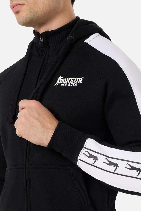 Felpa Con Cappuccio Nera Con Inserti A Contrasto