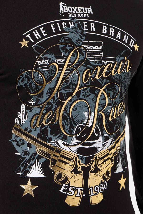 T-Shirt Nera A Manica Lunga Con Stampe Oro