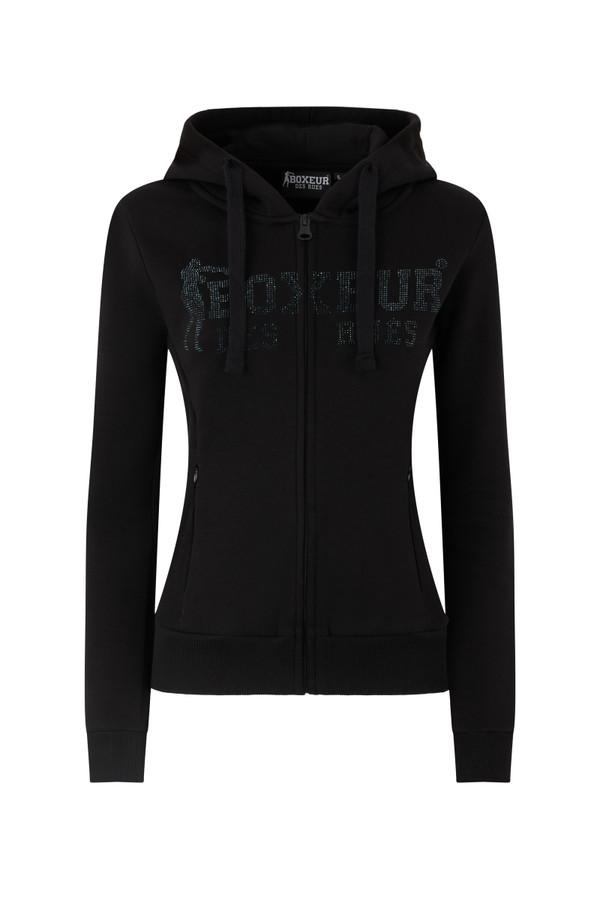 Felpa Logo Nera Con Cappuccio E Zip