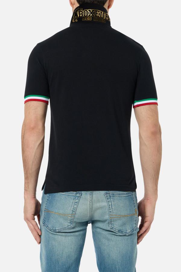 Polo Nera Con Bandiera Italiana