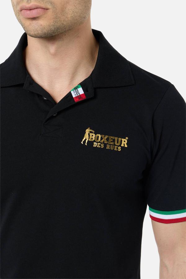 Polo Nera Con Bandiera Italiana