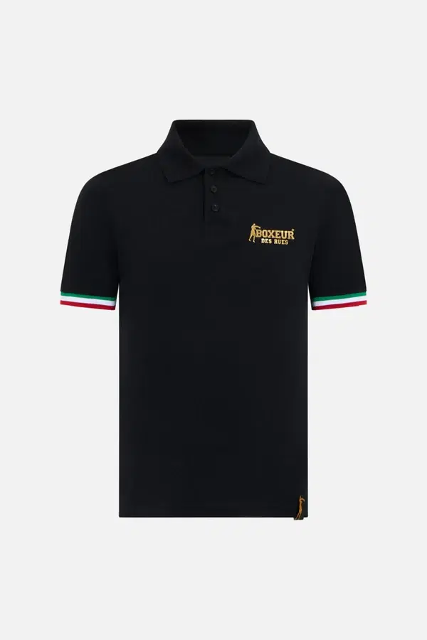 Polo Nera Con Bandiera Italiana