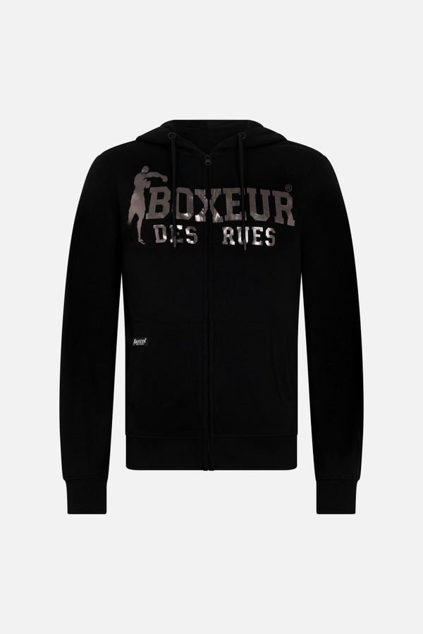 Felpa Logo Nera Con Cappuccio E Zip