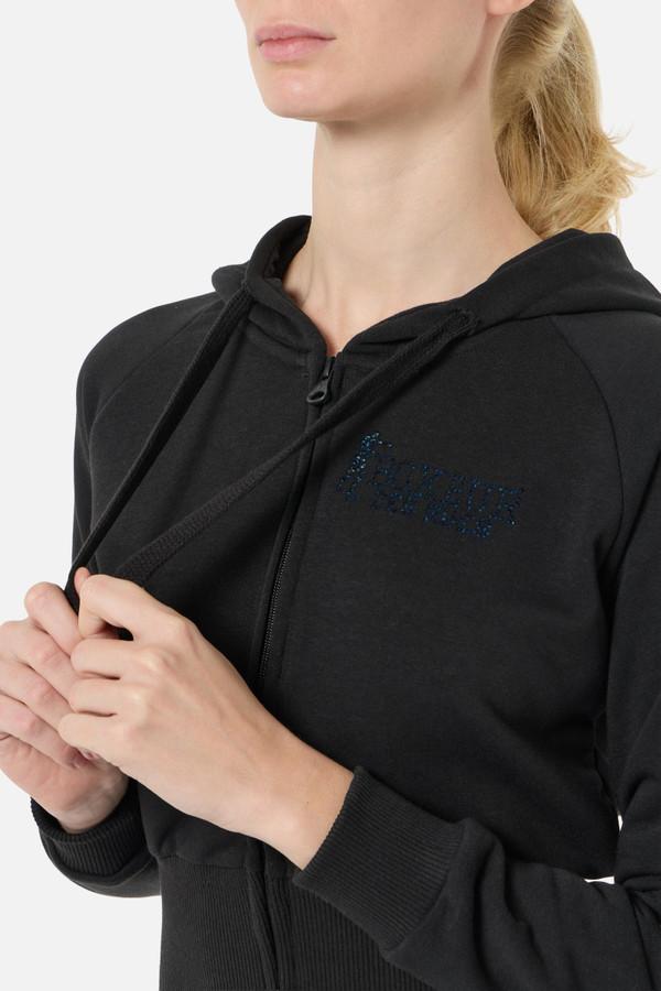 Felpa Strass Nera Con Cappuccio E Zip