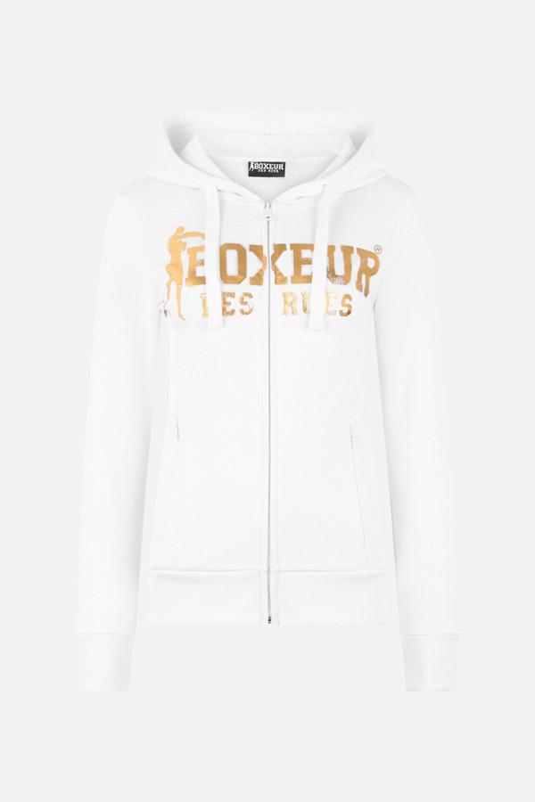 Felpa Logo Bianca Con Cappuccio E Zip White-Gold