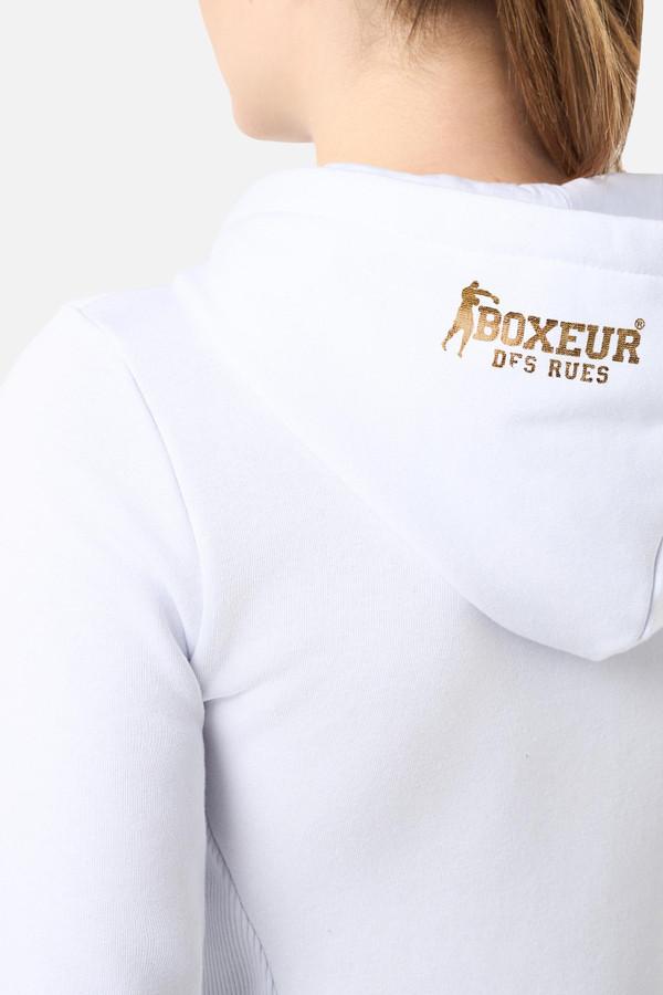 Felpa Logo Bianca Con Cappuccio E Zip White-Gold