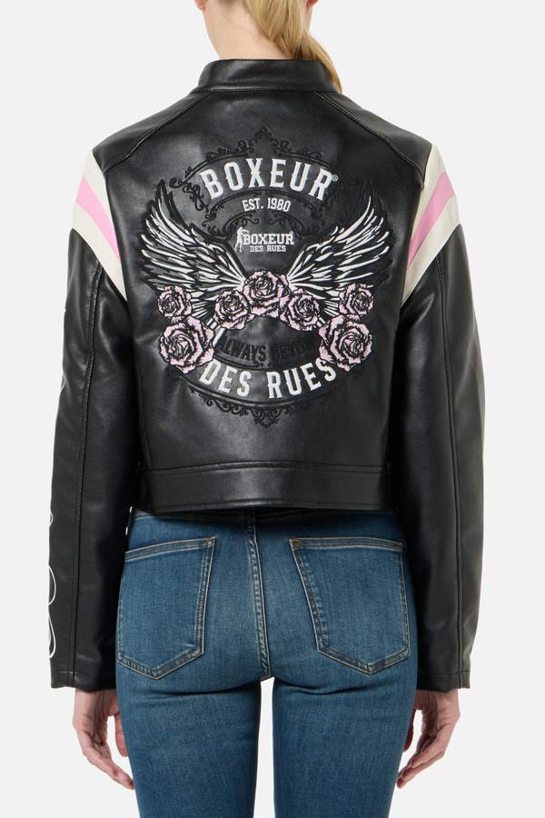 Giacca In Finta Pelle Ricamata Black-Candy Pink