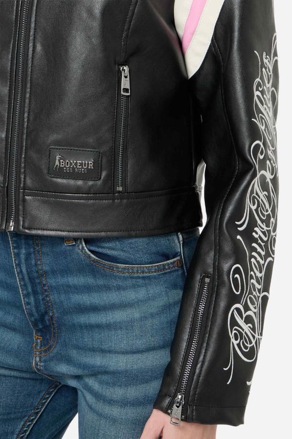 Giacca In Finta Pelle Ricamata Black-Candy Pink