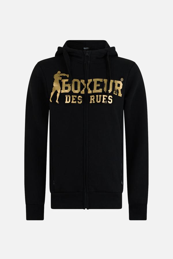 Felpa Logo Nera E Oro Con Cappuccio E Zip