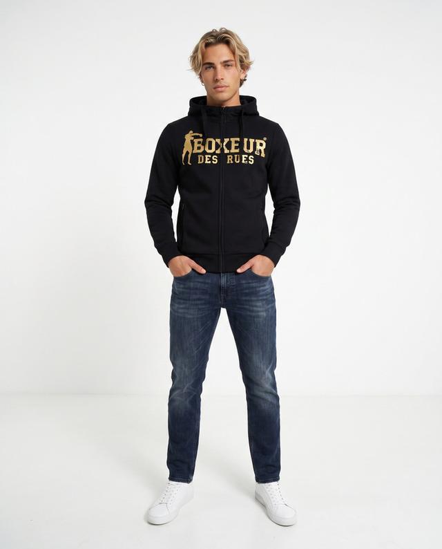 Felpa Logo Nera E Oro Con Cappuccio E Zip