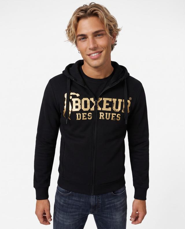 Felpa Logo Nera E Oro Con Cappuccio E Zip