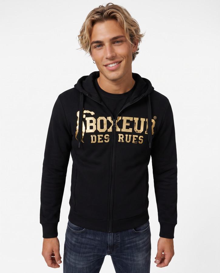 Felpa Logo Nera E Oro Con Cappuccio E Zip